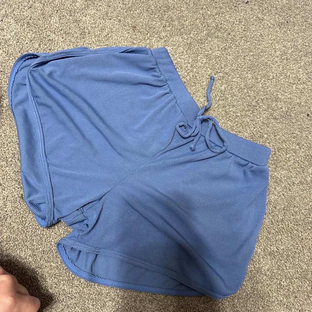 Blue Ribbed Knit Shorts
